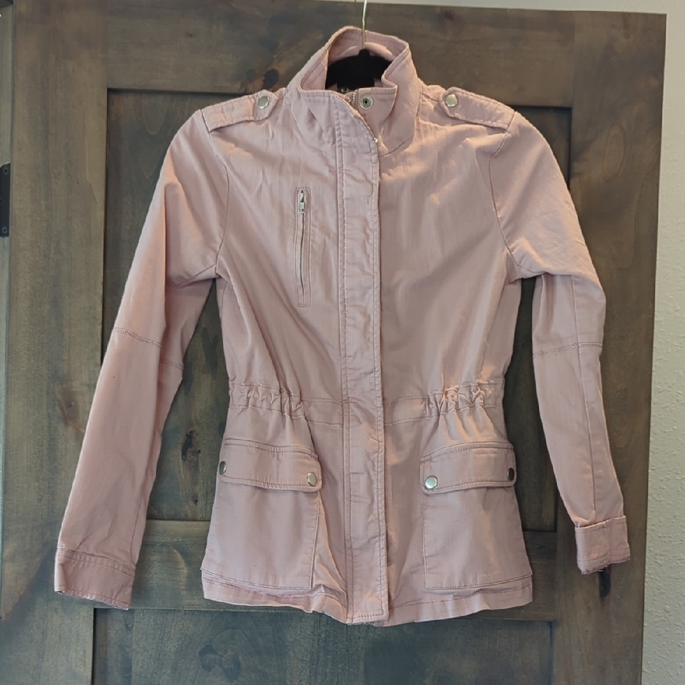 Society Pink Utility Jacket with Stand-Up Collar and Lightweight Design